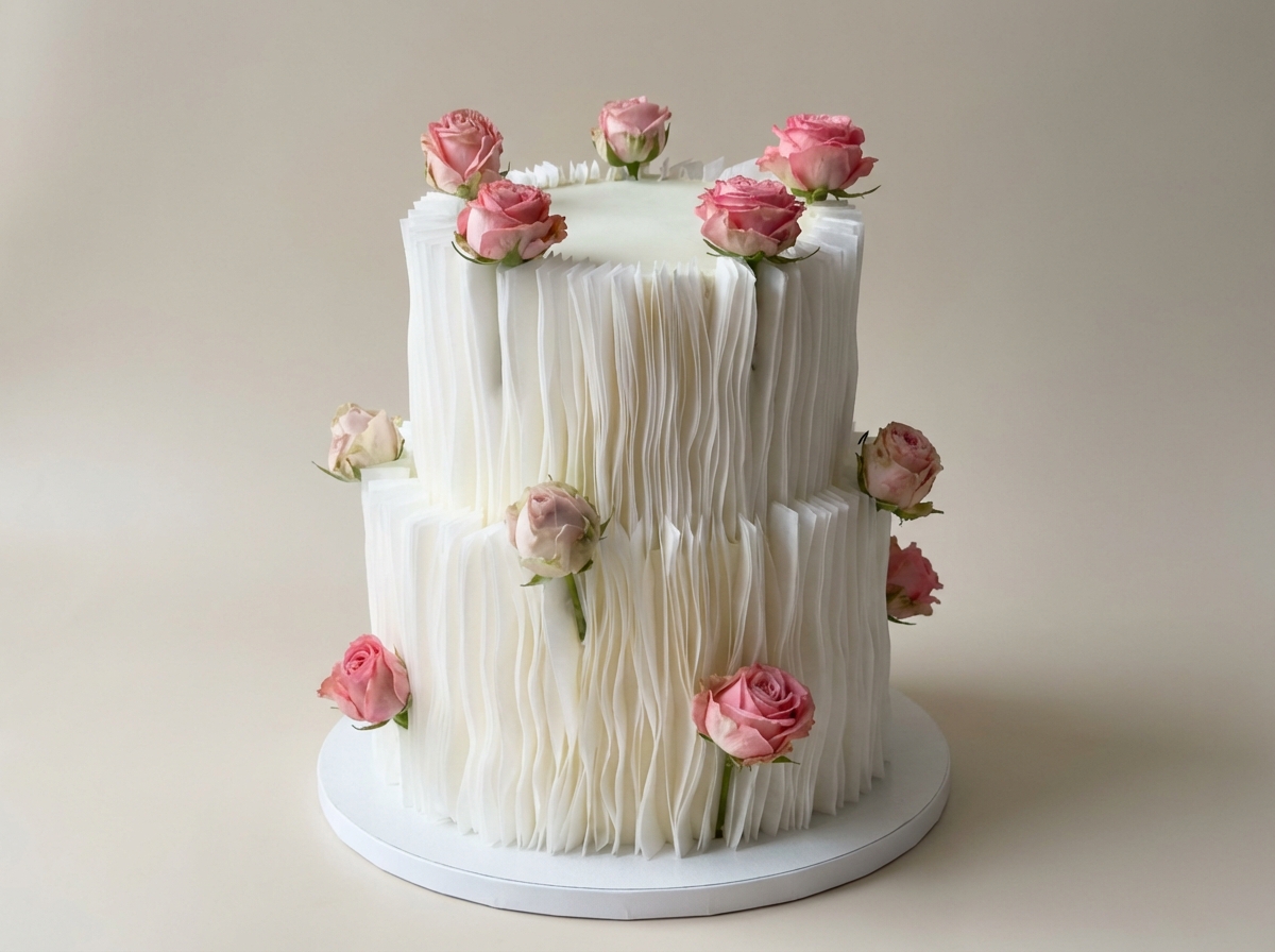 Двухэтажный свадебный торт с живыми цветами