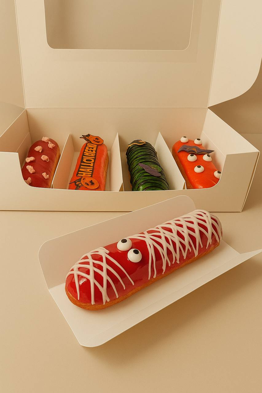 Набор эклеров на Хэллоуин с кремом маскарпоне 5 шт.