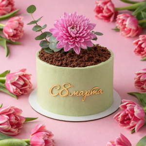 Фисташковый торт с цветочком, на 8 марта